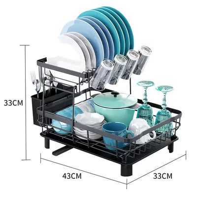 2-Tier Space-Saving Dish Drying Rack – Matte Black