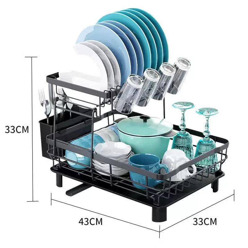 2-Tier Space-Saving Dish Drying Rack – Matte Black