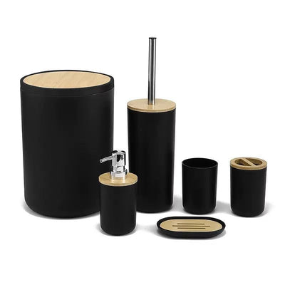6-Piece Ceramic & Bamboo Bathroom Accessory Set – Matte Black