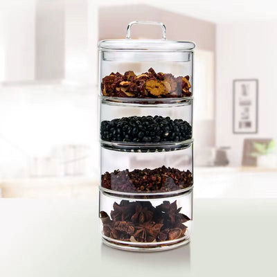 1600ML 4-Tier Stackable Clear Glass Storage Jar Set with Lid