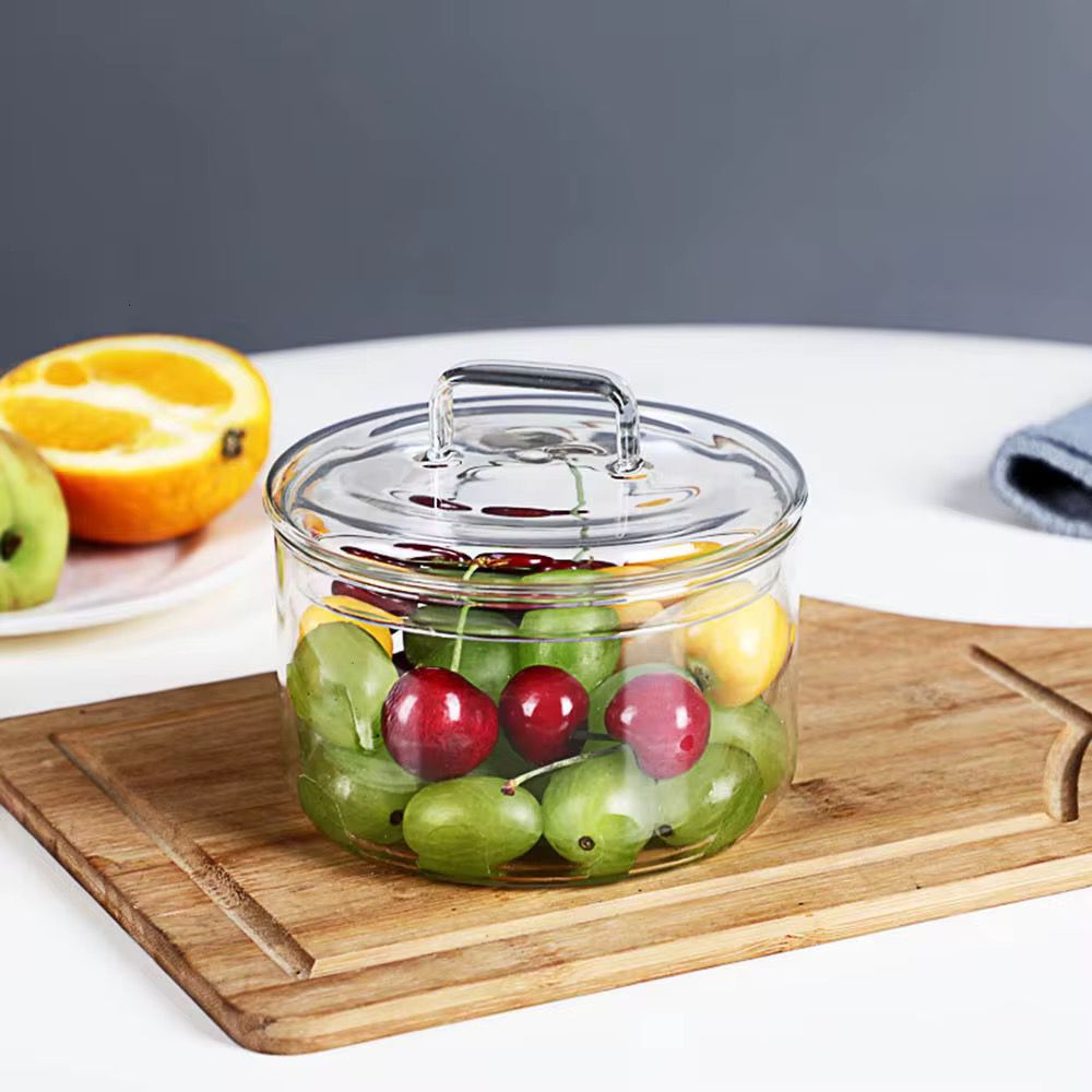 1200ML 3-Tier Stackable Clear Glass Storage Jar Set with Lid