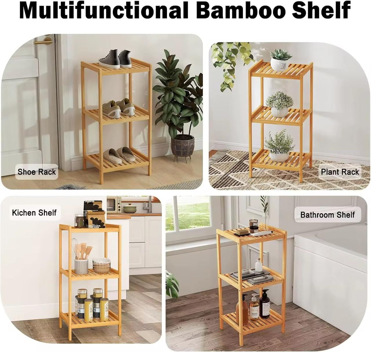 3-Tier Bamboo Storage Shelf – Free-Standing Slatted Organizer Rack for Bathroom & Living Room