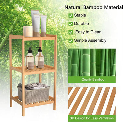 3-Tier Bamboo Storage Shelf – Free-Standing Slatted Organizer Rack for Bathroom & Living Room