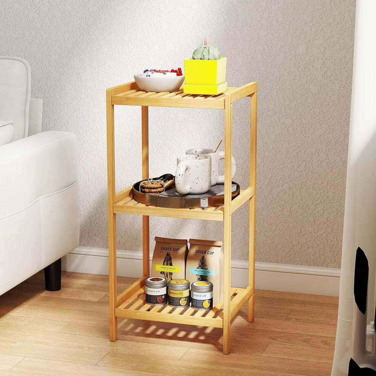 3-Tier Bamboo Storage Shelf – Free-Standing Slatted Organizer Rack for Bathroom & Living Room