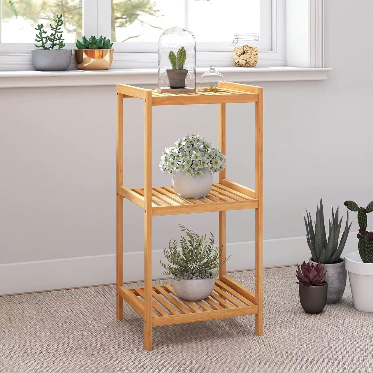 3-Tier Bamboo Storage Shelf – Free-Standing Slatted Organizer Rack for Bathroom & Living Room