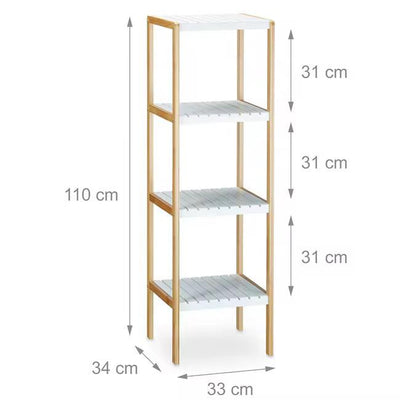 4-Tier Bamboo Storage Shelf with White Slatted Tiers