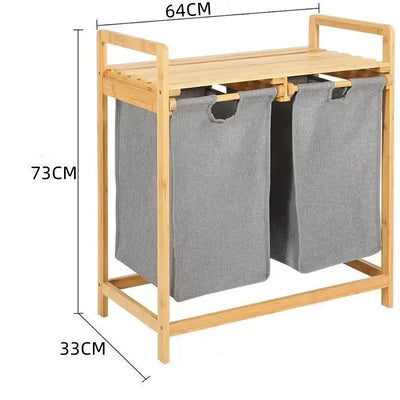 Bamboo Laundry Hamper with Dual Slide-Out Storage Bags
