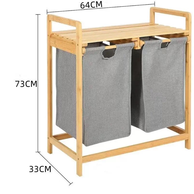 Bamboo Laundry Hamper with Dual Slide-Out Storage Bags