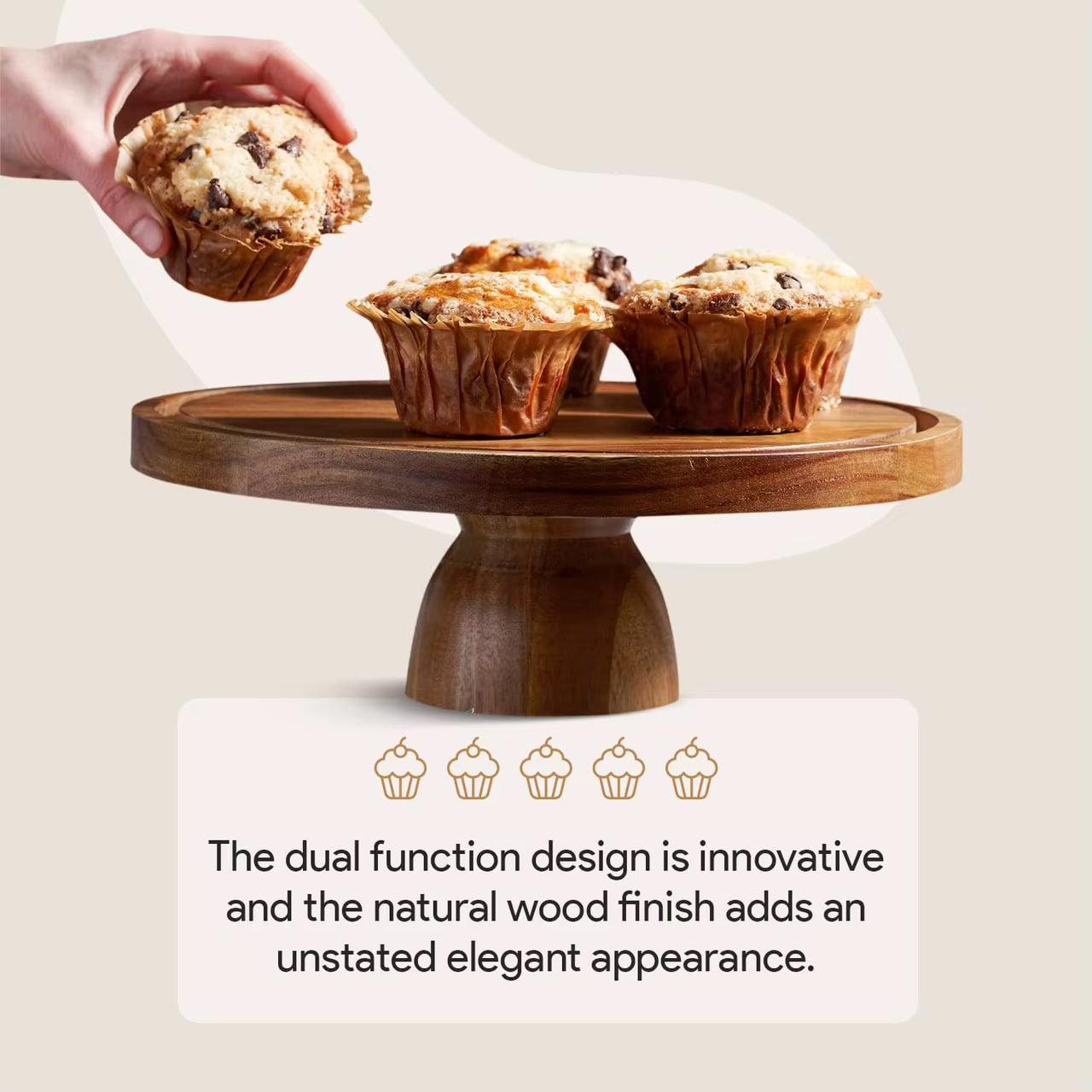 Premium Acacia Wood Cake Stand with Shatterproof Acrylic Dome Lid