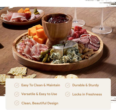 Premium Acacia Wood Cake Stand with Shatterproof Acrylic Dome Lid