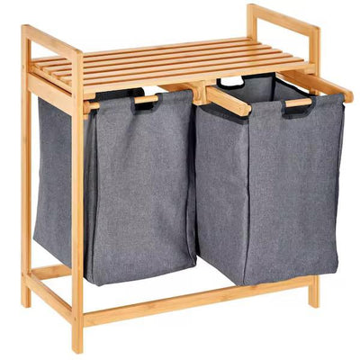 Bamboo Laundry Hamper with Dual Slide-Out Storage Bags