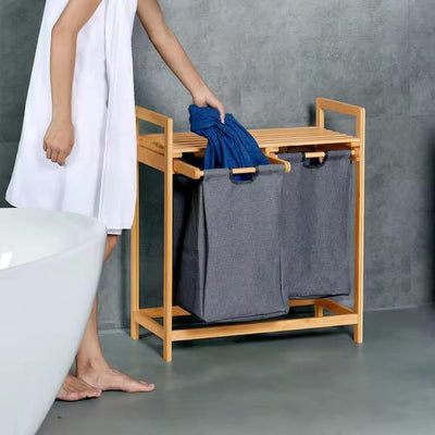 Bamboo Laundry Hamper with Dual Slide-Out Storage Bags