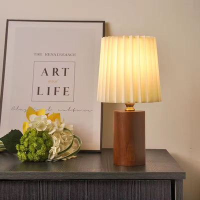 Minimalist Wooden Table Lamp with Cream Pleated Shade
