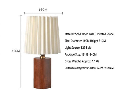 Minimalist Wooden Table Lamp with Cream Pleated Shade