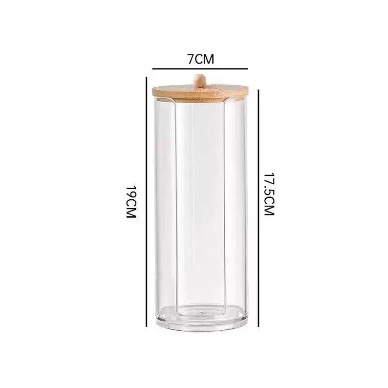 Clear Acrylic Cotton Round Dispenser with Natural Bamboo Lid