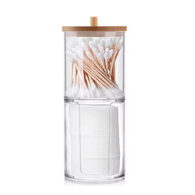 2-in-1 Stacked Acrylic Cotton Pad & Swabs Holder – Dual-Compartment Makeup Dispenser