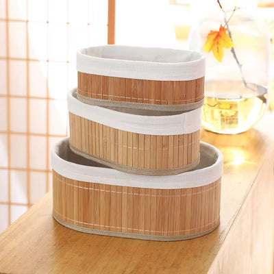 3-Piece Oval Bamboo Storage Basket Set with Removable Fabric Liners