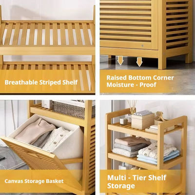 Bamboo Tilt-Out Laundry Hamper with 2-Tier Storage Shelves