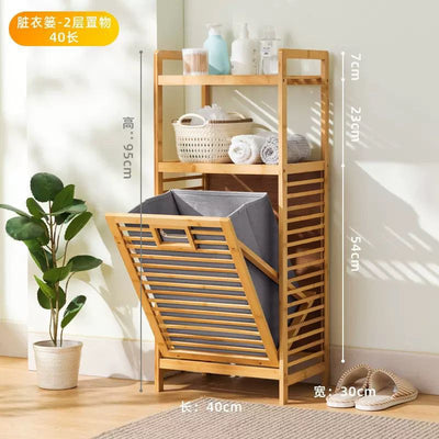 Bamboo Tilt-Out Laundry Hamper with 2-Tier Storage Shelves