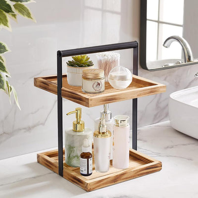 2-Tier Rustic Wood Bathroom Vanity Organizer
