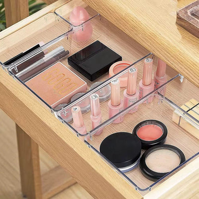 16-Piece Clear Desk Drawer Organizer Bins Set