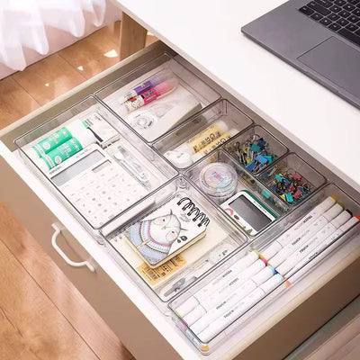 16-Piece Clear Desk Drawer Organizer Bins Set