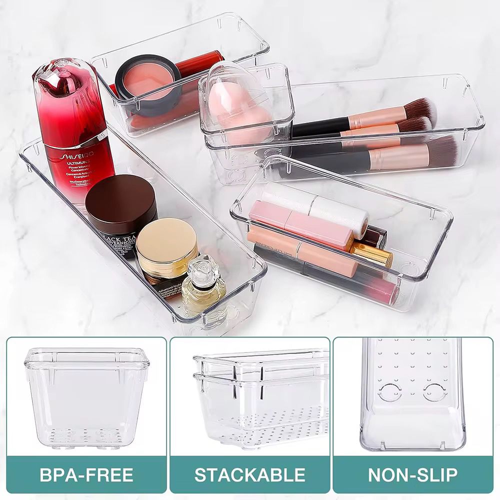 16-Piece Clear Desk Drawer Organizer Bins Set