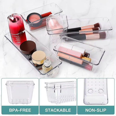 16-Piece Clear Desk Drawer Organizer Bins Set