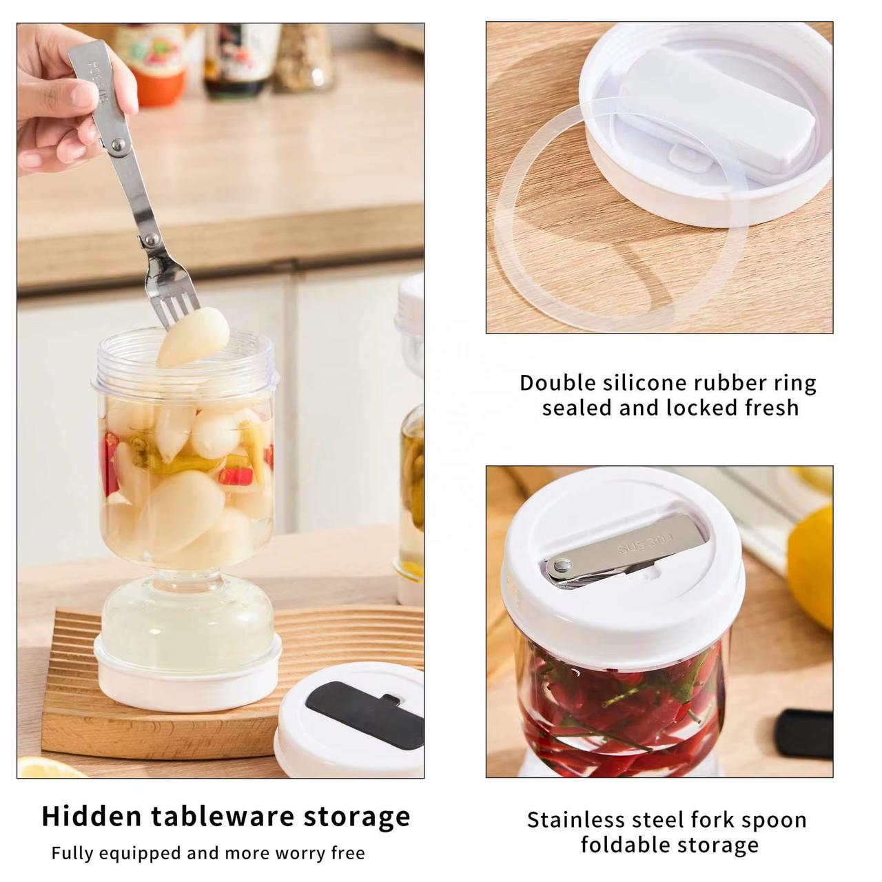Clear Pickle Hourglass Flip Jar with Folding Stainless Steel Fork