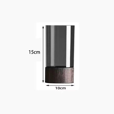 Set of 3 Modern Smoked Glass Cylinder Flower Vase with Dark Wood Base