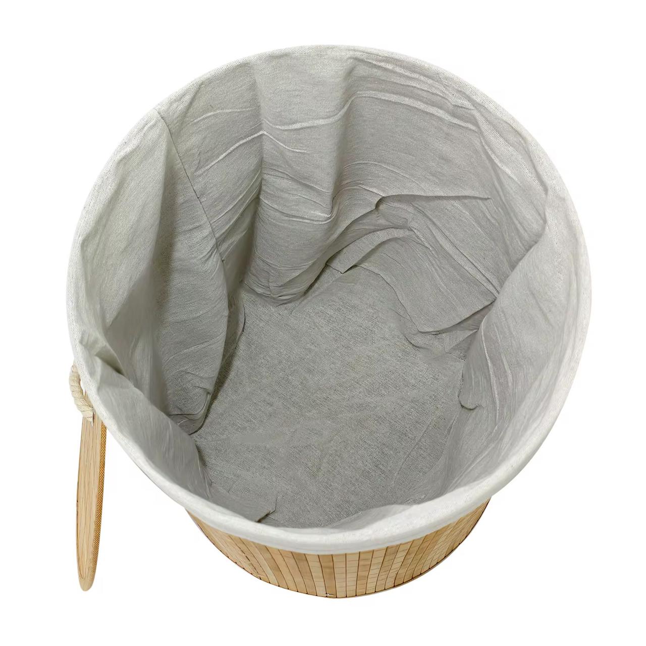 Bamboo Laundry Basket – Modern Round Clothes Storage Organizer with Cotton Liner for Bathroom and Bedroom, 35x50cm