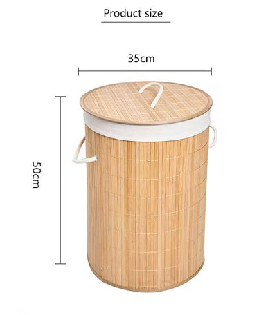 Bamboo Laundry Basket – Modern Round Clothes Storage Organizer with Cotton Liner for Bathroom and Bedroom, 35x50cm