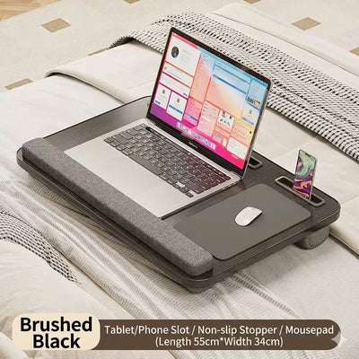 Laptop Lap Desk with Cushion – 21.6-Inch Bed Tray Table with Built-In Mouse Pad, Tablet & Phone Slots