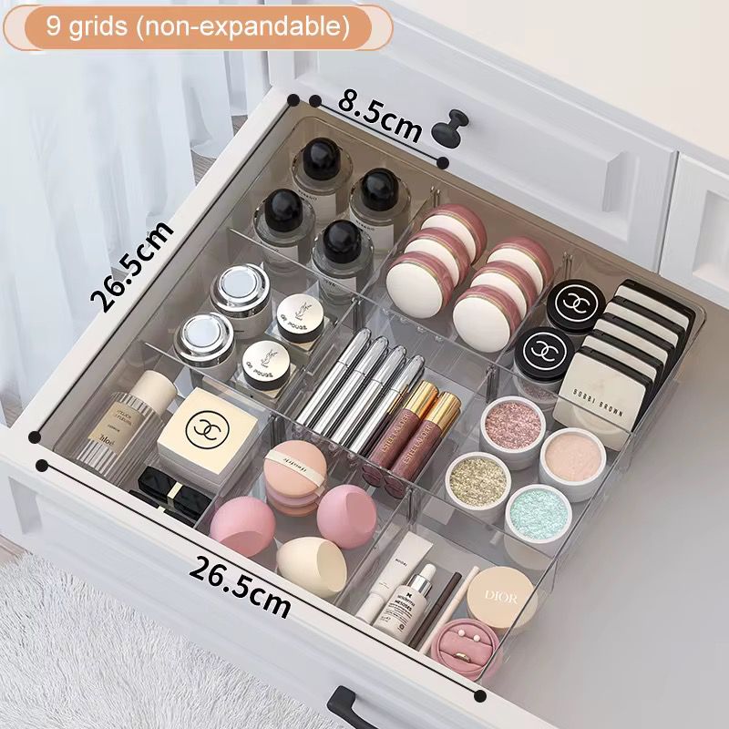 9-Grid Clear Acrylic Makeup & Drawer Organizer Tray
