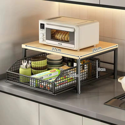 2-Tier Kitchen Countertop Organizer Stand with Sliding Wire Drawer