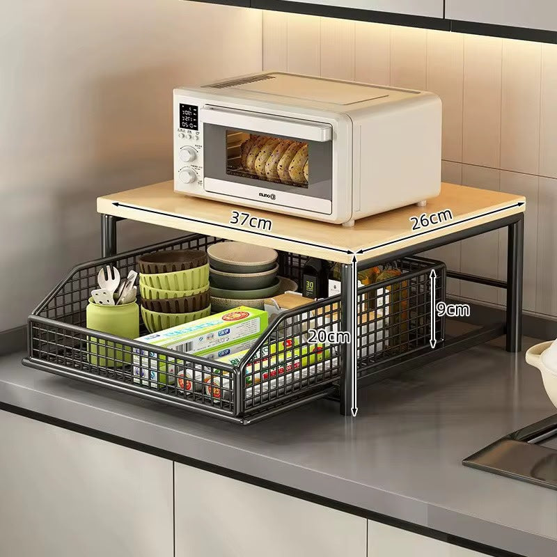 2-Tier Kitchen Countertop Organizer Stand with Sliding Wire Drawer
