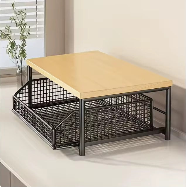 2-Tier Kitchen Countertop Organizer Stand with Sliding Wire Drawer
