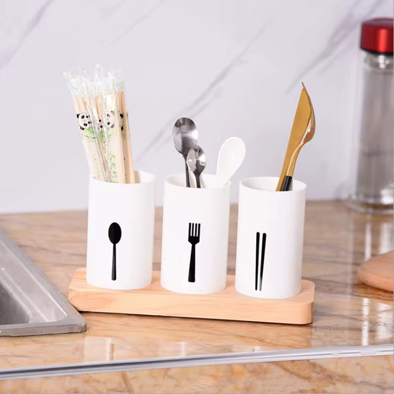 Ceramic 3-Compartment Utensil Organizer Set