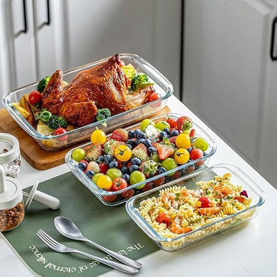 Set of 3-Rectangle Heat Resistant Glass Bakeware- Pyrex