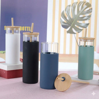 500 ml Eco-Glass Tumblers with Bamboo Lids & Straws-Available in 4 Colors