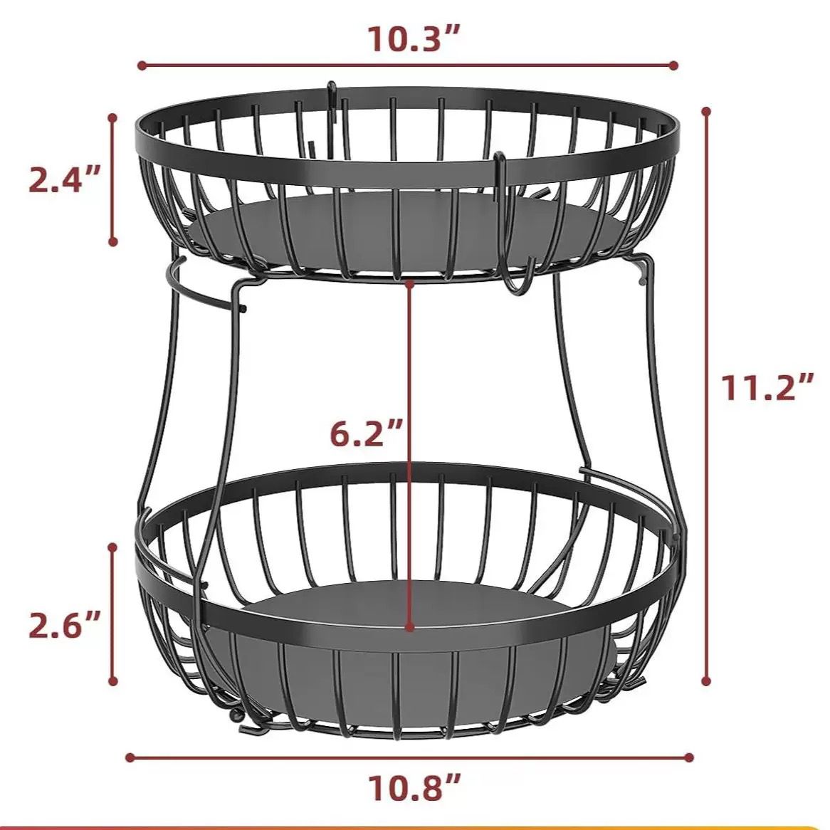 2 Tier Stackable Fruit Basket for Kitchen Counter with 2 Banana Hangers