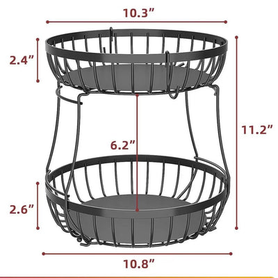 2 Tier Stackable Fruit Basket for Kitchen Counter with 2 Banana Hangers