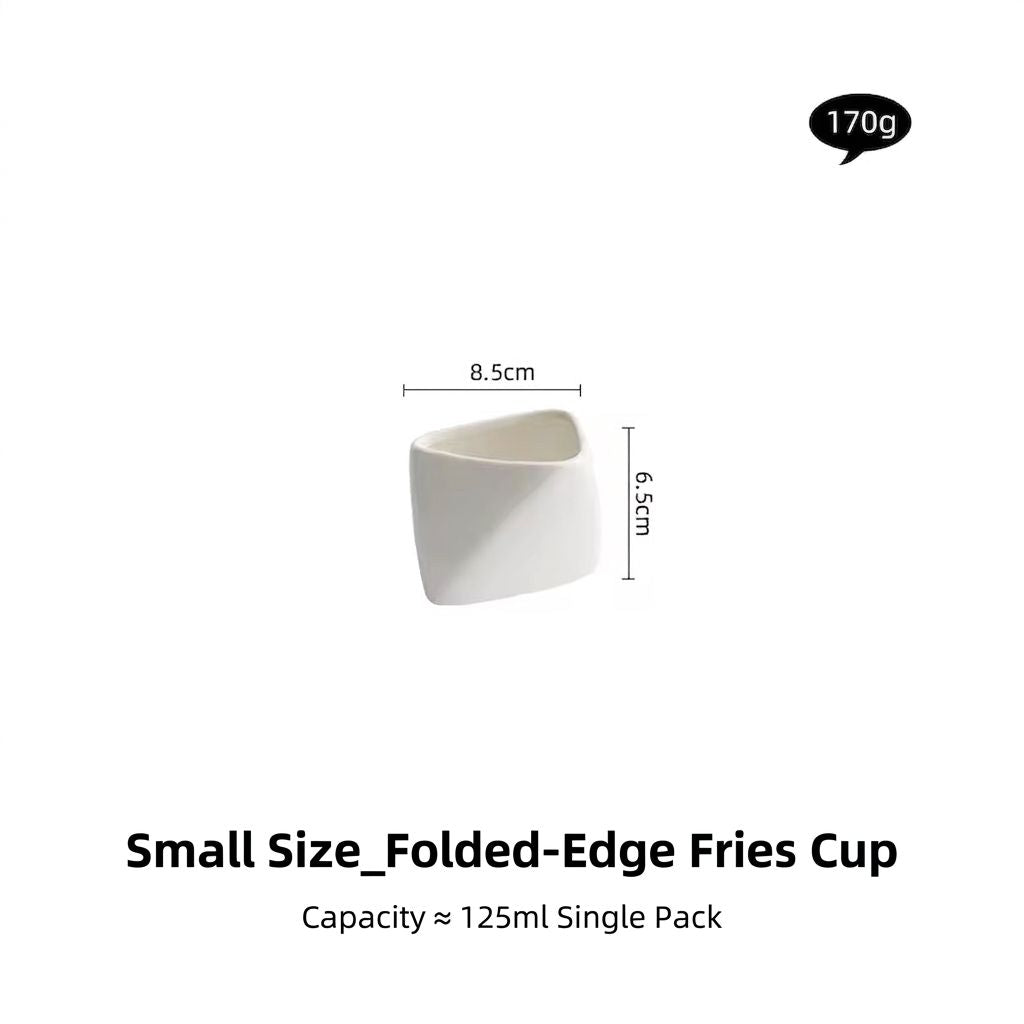 Three-dimensional Porcelain Folded Edge French Fries Chips Cup Seasoning Bowl-2 Sizes