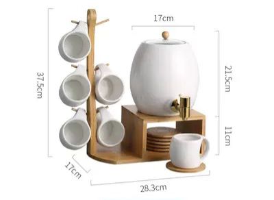 Ceramic Coffee & Tea Dispenser Set with Bamboo Mug Tree & Coasters