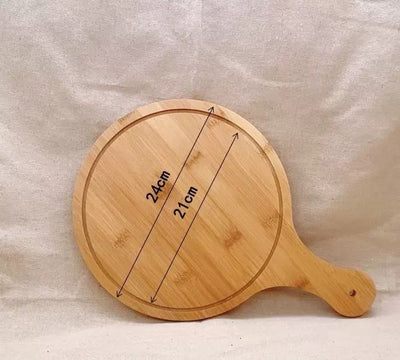 bamboo round wooden pizza serving tray with handle for multipurpose use for vegetables fruits and cheese