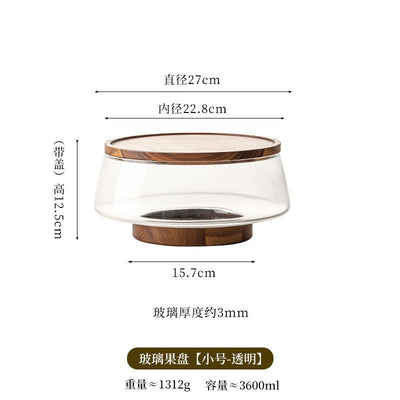 Contemporary 3600ml Glass Salad Bowl with Multifunctional Acacia Wood Base & Lid