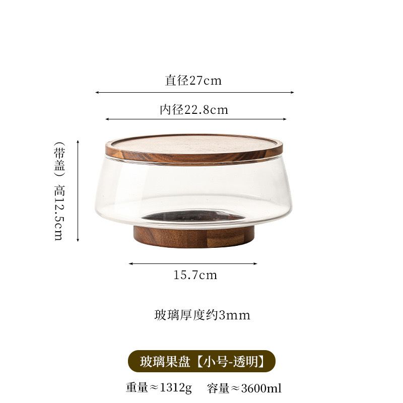 Contemporary 3600ml Glass Salad Bowl with Multifunctional Acacia Wood Base & Lid