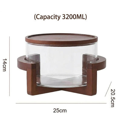 3200ml Glass Salad Bowl Wood Cradle & Lid