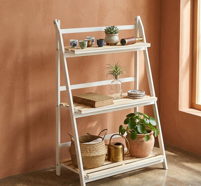 3-Tier Folding Solid Wood Plant Stand & Ladder Display Shelf