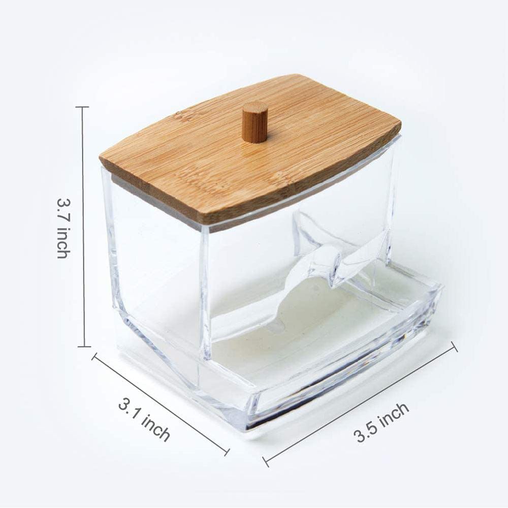 Clear Acrylic Cotton Swab Dispenser with Natural Bamboo Li